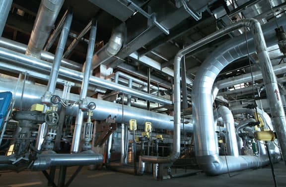 Piping insulation in a boiler room