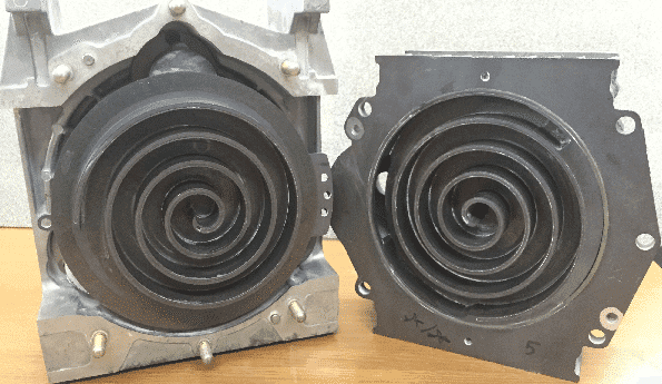 Close up of internals on scroll compressor