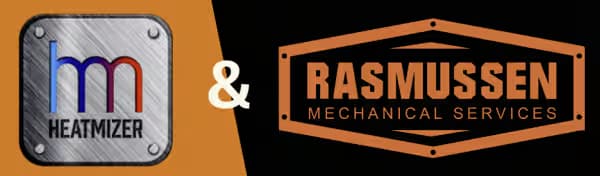 Heatmizer and Rasmussen Mechanical Services partnership logo, representing collaboration in boiler economizer solutions for energy recovery and efficiency.
