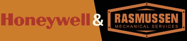 Honeywell and Rasmussen Mechanical Services partnership logo representing collaboration in industrial automation and control systems.”