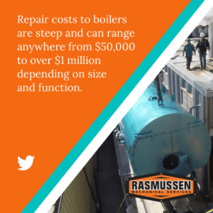 Image showing boiler repair costs can range from $50,000 to $1 million depending on size. 